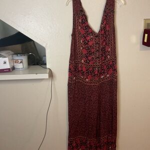 Free People Red and Black Wide Leg Jumpsuit